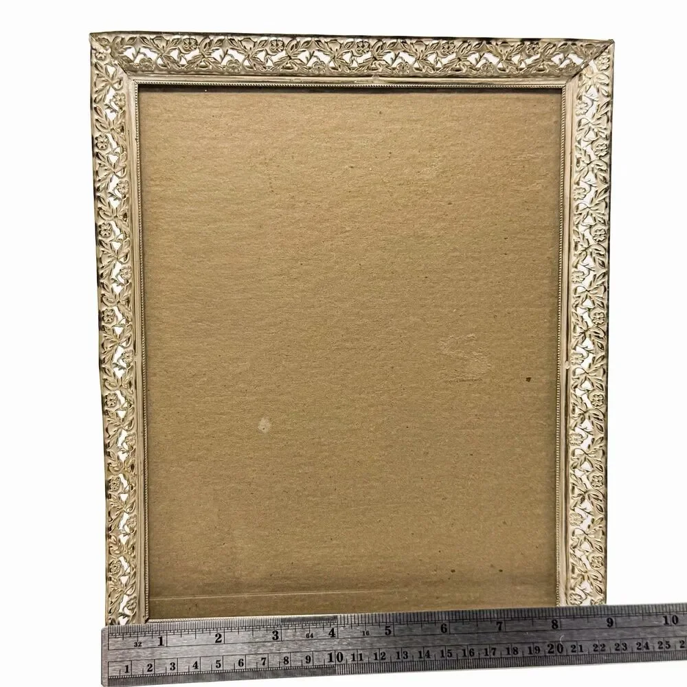 Vintage Photo Frame Ornate Filigree Metal Gold 8x10 MCM Hollywood Regency